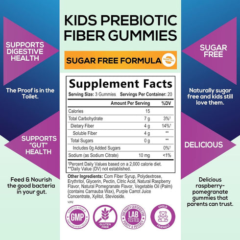 Kids Fiber Gummy Bears Supplement - Sugar Free Daily Prebiotic Fiber for Kids, Supports Regularity, Digestive Health & Immune Support - Nature's P...