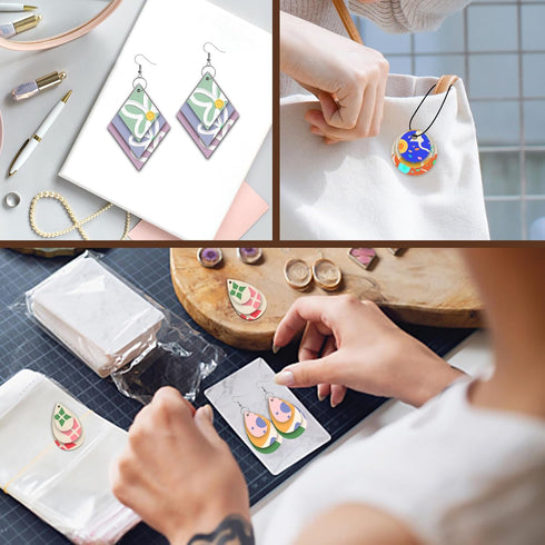 wexpw 320 Pieces Unfinished Wooden Earrings Blank Wood for Earring Pieces 4 Shapes for Wooden Earring with 100pcs Earring Hooks &100pcs Jump Rings...