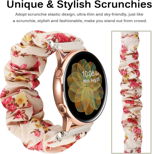 Miimall 20mm Scrunchie Band for Samsung Galaxy Watch FE 40mm, Lightweight Breathable Elastic Strap for Galaxy Watch 7/6/5/4 40mm 44mm, Classy Gala...