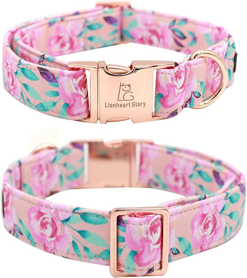 Lionheart Glory Dog Collar, Pink Dog Collar with Flower, Cute Floral Pattern Pet Collar Adjustable Dog Collar for X-Large Dogs...
