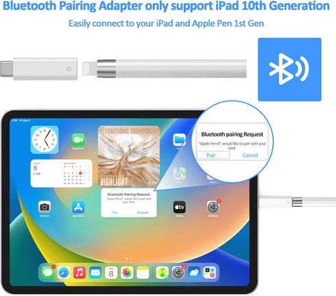 USB C to Pencil 1st Gen Adapter for iPad 10th Generation Male USB-C to Female Charging Adapters Bluetooth Pairing for iPad 10th Pencil Charging Co...