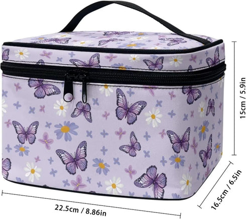Purple Butterfly Makeup Bag Floral Cosmetic Bags for Women Cute Aesthetic Toiletry Bag Skincare Organizer Travel Case Portable Makeup Organizer fo...