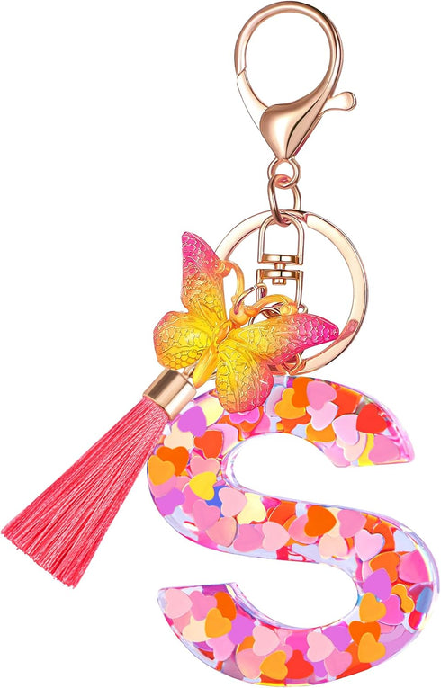 Colourful Cute Initial Letter Keychains for Women Girls with Tassel Butterfly, Charm for Purse Handbags Backpacks...
