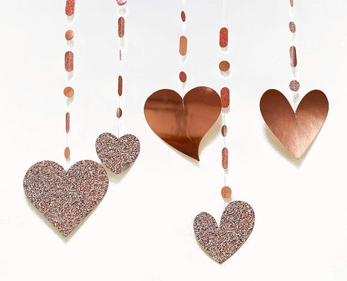 Cheerland Rose Gold Party Decorations Romantic Heart Paper Streamers Garland Hanging for Mother’s Day Love Date Tea Brunch Wedding Anniversary Bri...