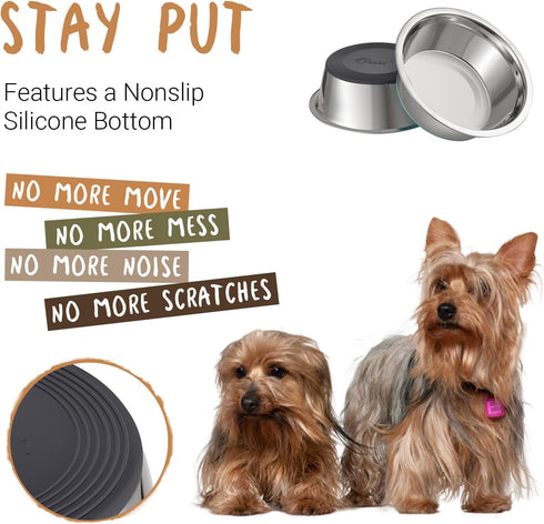 PEGGY11 Deep Stainless Steel Anti-Slip Dog Bowls - Single Pack, 2 Cups...