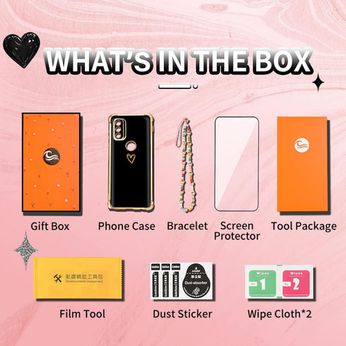 Petitian for Motorola Moto G Pure 2021 Case for Women Girls, Heart Shaped Classy Girly Cute Aesthetic (3 in 1) Love Hearts Pattern Gold Plated Edg...