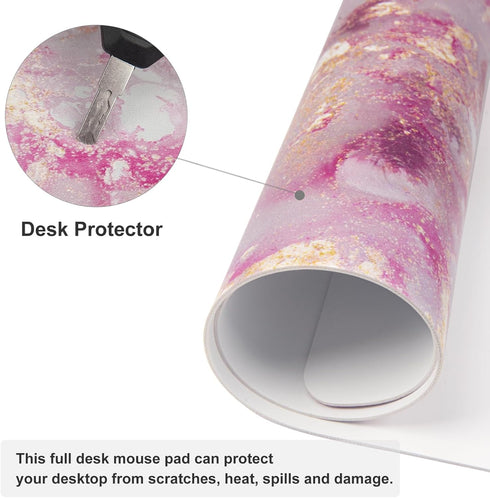 QIYI Large Mouse Pad, Cute Pink Desk Mat for Desktop, Women Girls PU Leather Waterproof Gaming, Rose Gold Marble Computer PC Laptop Protector Writ...