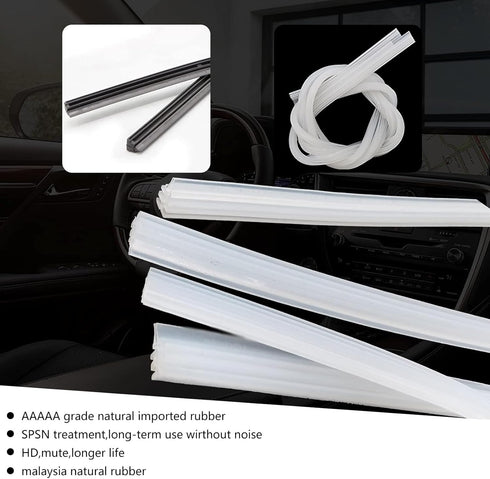 4 PCS Car Boneless Wiper Blade Strip, Frameless Windshield Wiper Blade Replenishment Replacement Silicone Strip, Universal Car Auxiliary Cleaning ...