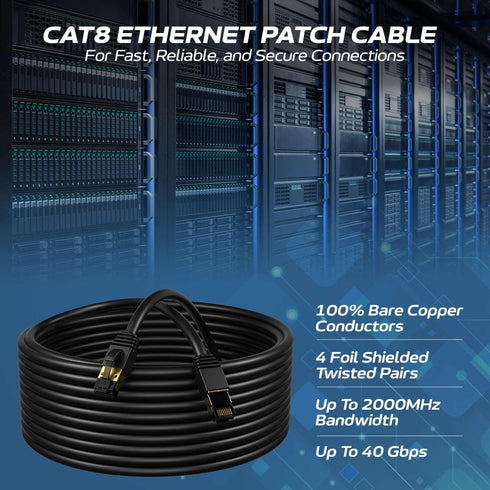 Cables Direct Online Cat8 Black 2FT SFTP Ethernet Patch Cable 40Gbps 2000Mhz Connection 26AWG Shielded Copper RJ45 Connectors for Modems, Routers,...