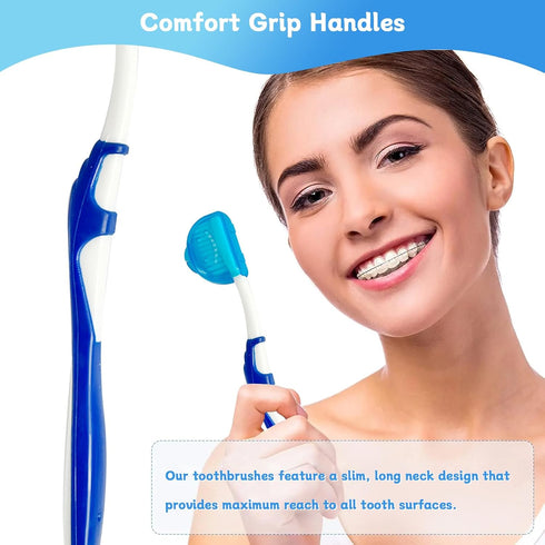 4-Pack Orthodontic Dental Care Kit – includes Soft Bristle Toothbrushes and Braces-Friendly Brush Flosser for Cleaner Interdental Brush Toothpick,...