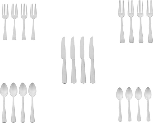 GiveAbay Basics 20-Piece Stainless Steel Flatware Set with Square Edge, Service for 4, Silver...