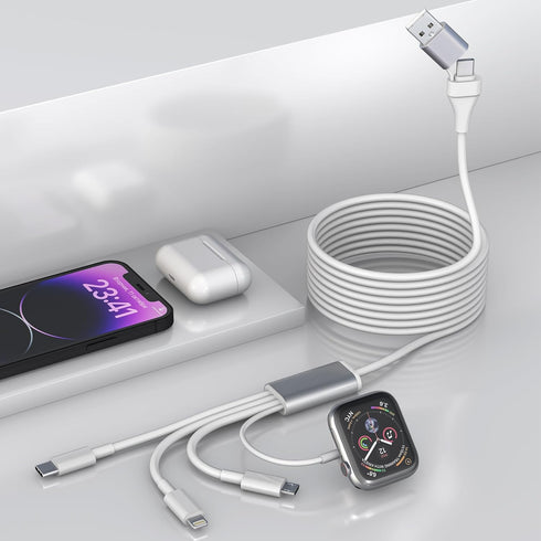 Travel 4-in-2 Watch & Phone Charger, iWatch Charger Fast Charging Cable Compatible with Apple Watch, iPhone, Galaxy, Pixel, Android, Watch, Pods &...