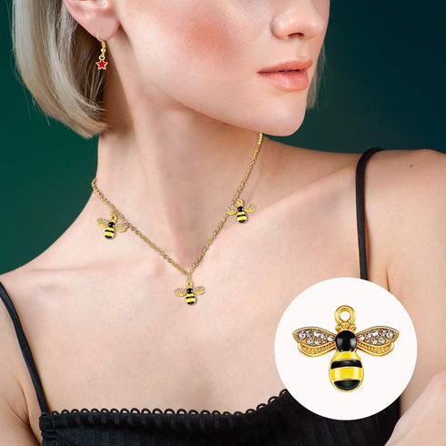 48 Pieces Bee Charms Bee Rhinestone Pendants Honeybee Jewelry Craft Charms with Holes for Jewelry Necklace Earring Bracelet DIY Making Supplies, 1...