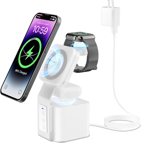 4 in 1 Magnetic Wireless Charging Station - 15W Fast Phone Charger Stand, Blue-Tooth Speaker, Phone and Watch Charger Station for iPhone 15 14 13 ...