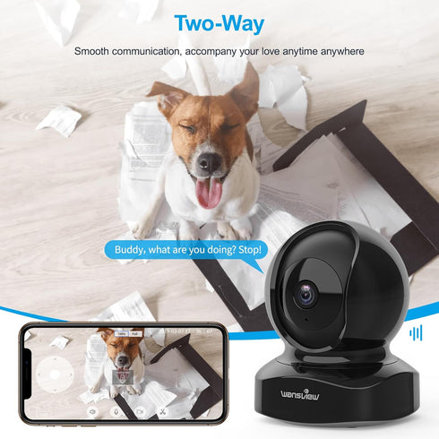 Wansview Security Camera Indoor, 360 Degree WiFi Home Security Cameras for Pet/Dog/Nanny, 2 Way Audio Night Vision, Works with Alexa, with TF Card...