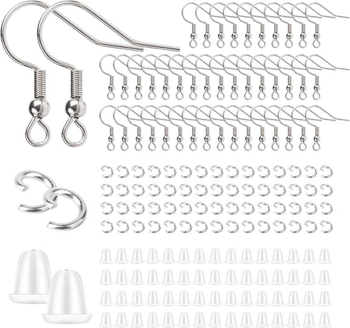 Stainless Steel Earring Hooks French Ear Wire, 600pcs Earring Making Findings Parts Jewels DIY Supplies Kits, with Silicone Earring Backs Stoppers...