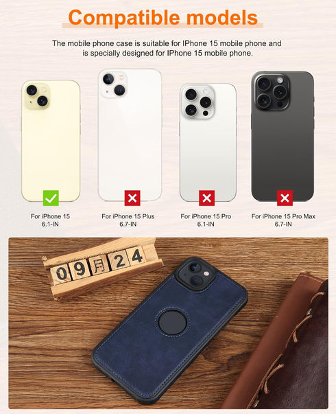 PULUZ Compatible with iPhone 15 Case?Leather Texture Stitching Phone Case is Slim and Lightweight for Your Phone All-Round Protection(Blue)......