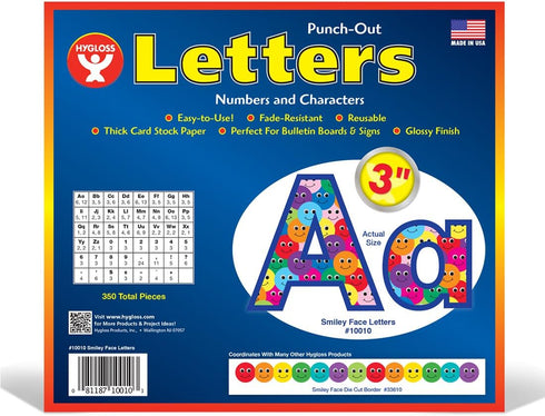 Hygloss Products Bulletin Board Letters and Numbers – Punch Out Smiley Faces Design Combo – 3 Inch, 350 Pieces...