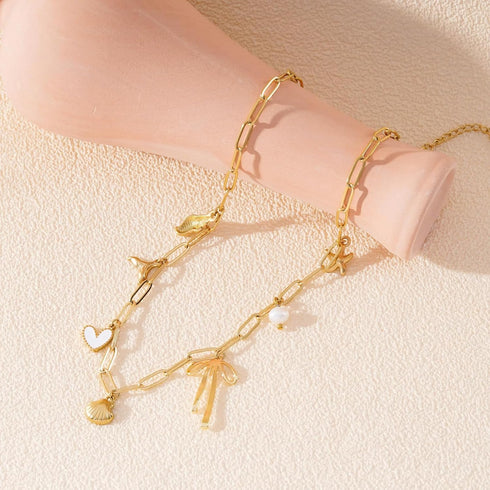 Charm Necklace for Women Shell Necklace 14K Gold Plated Starfish Pearl Heart Pendant Summer Beach Necklace Ocean Jewelry Gifts...
