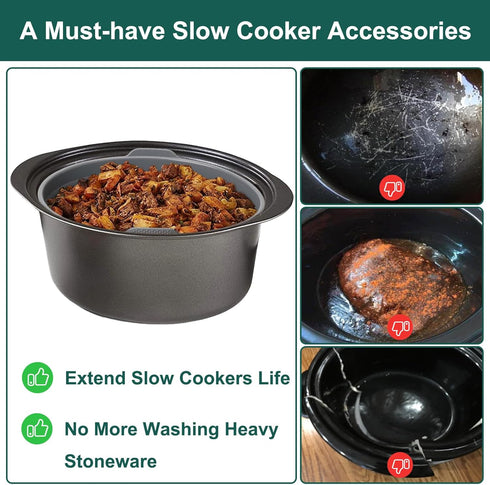 Slow Cooker Liners, Foldable Reusable Silicone Cooking Liners Compatible with Crock-Pot & Hamilton Beach Oval 6-7 QT, Leakproof Dishwasher Safe Sl...