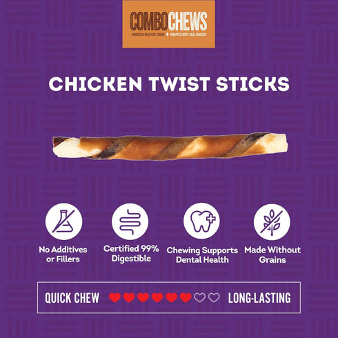 Combo Chews Rawhide/Pork Flavor Rawhide Stick 5" w/Chicken Meat Wrap Dog Chew Treats - 22 Count/1 Pack...