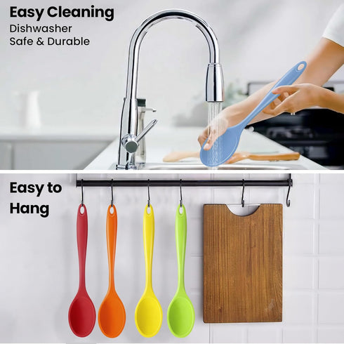 GEEKHOM 4 Pieces Silicone Spoons, Large Mixing Spoon Heat Resistant Kitchen Utensils Serving Table Spoons Non-stick Stirring Spoon for Cooking Bak...