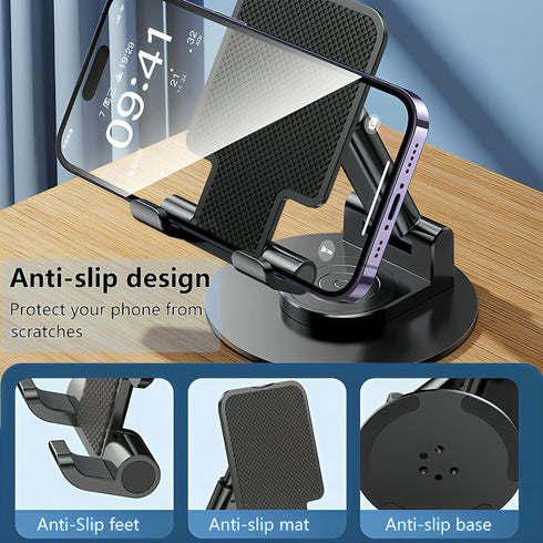 Phone Stand for Desk, 360 Degree Rotating Phone Stand Adjustable Cell Phone Stand Accessories Portable Smart Phone Stands Foldable Holder for Desk...