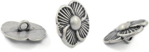 Bezelry 12 Pieces Blooming Flower Metal Shank Buttons. 21mm (13/16 inch) (Antique Silver)...