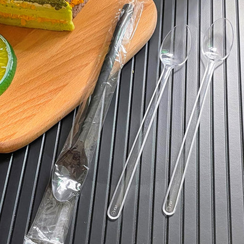 100PCS Disposable Spoons, 18cm/7Inch Milk Tea Spoon, Individually Wrapped Long-handled Spoon for Restaurant Milk Tea Shop Party (Black)...