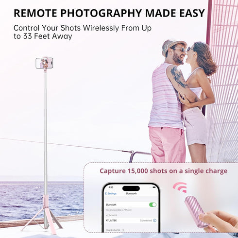 ATUMTEK 55" Selfie Stick Tripod, All-in-one Extendable Aluminum Phone Tripod with Rechargeable Bluetooth Remote for iPhone, Samsung, Google, LG, S...