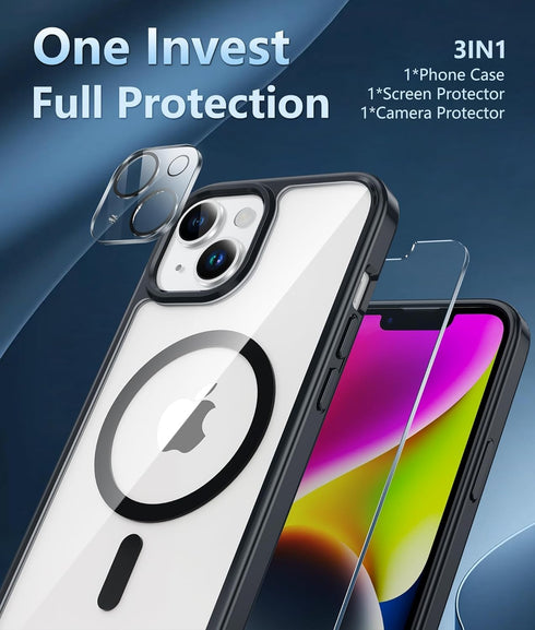 FNTCASE for iPhone 14 Phone Case: iPhone 13 Phone Clear Case Magnetic Military Grade Drop Protection Anti Yellowing Cell Phone Cover - Rugged Shoc...