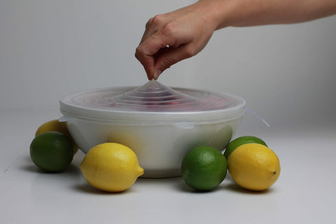 Silicone Stretch Lids Reusable Food Covers, 7-pack (Exclusive Jumbo Super-Size) Stretchable to fit various shapes & sizes. Freezer, Microwave, Dis...