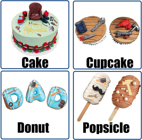 Hand Tools Silicone Molds 4 Pcs, Mini Construction Tools Chocolate Fondant Molds for Cupcake Toppers Mini Cake Decorating Candy Polymer Clay Resin...