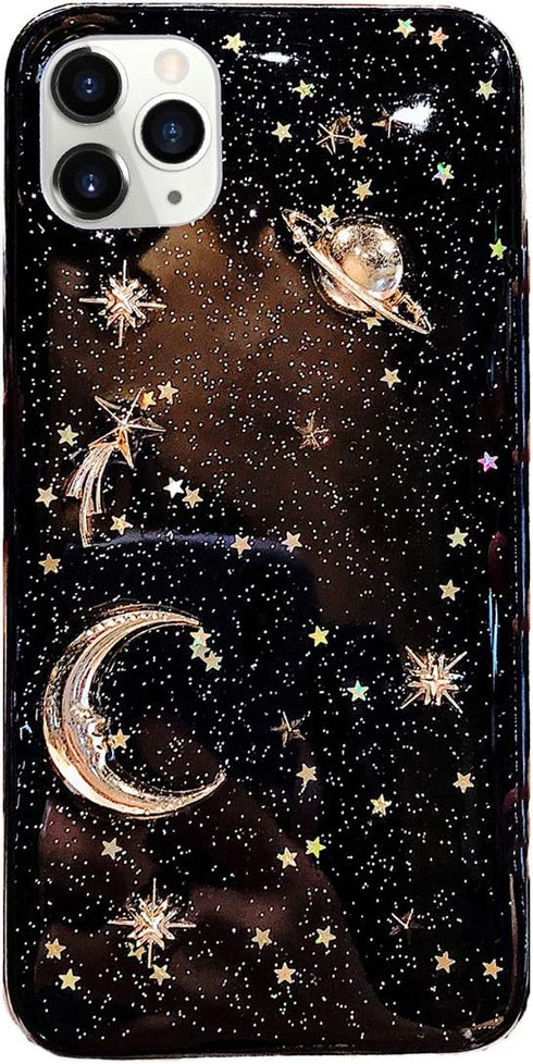 Bonitec for Apple iPhone 11 Pro Case 3D Bling Planet Glitter with Space Sparkle Moon Star Universe Flexible Soft TPU Protection Shockproof Protect...