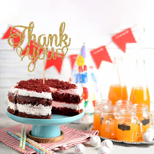 Thank You Cake Topper, Gold Glitter Engaged, Wedding, Bridal Shower, Thanksgiving Day Party Decorations...