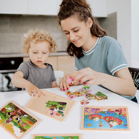 Wooden Puzzles Toys for Kids Ages 3-5, Set of 4 Packs with 20-Piece Farm, Animals Theme Wood Jigsaw Puzzles, Preschool Educational Brain Teaser To...