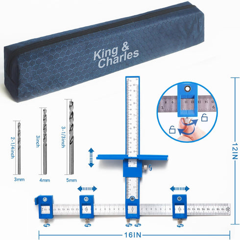 King&Charles Cabinet Hardware Jig, Cabinet Handle Jig with Point Wood Drils Bits, Cabinet Jig for Handles and Pulls on Drawers/Cabinets/Doors, Cab...