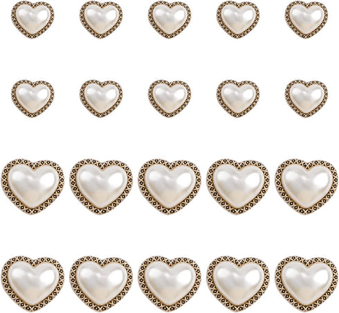 20 Pcs Faux Pearl Buttons, Gold Retro Vintage Pearl Buttons Heart Buttons Sew on Buttons Embellishments for DIY Crafts, 25mm+18mm...