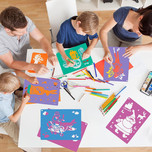 30 PCS Stencils for Kids, Sidewalk Chalk Stencils 7 x 9.85 Inch Colorful Large Stencils Washable Craft Fun Chalk Stencils, Reusable Drawing Stenci...