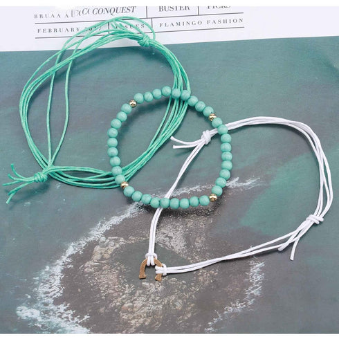 Boho Turquoise Bead Ankle Bracelet Layered Blue Wax Anklet Multi String Rope Anklets Summer Vintage Waterproof Ankle Chain Beach Foot Jewelry for ...