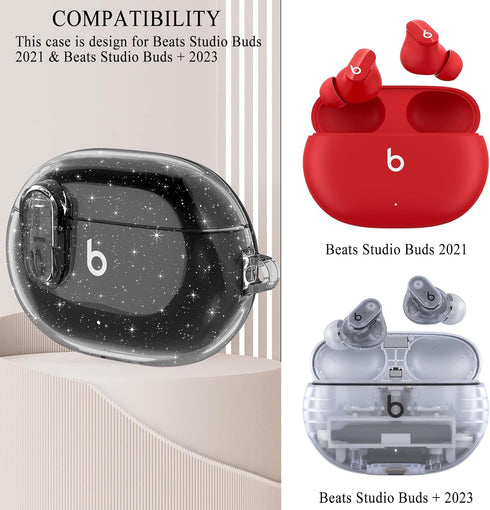 Beats Studio Buds/Studio Buds Plus Case Cover Clear 2021/2023 Men Lock Clip with Clean Kit, Wonjury Protective Case and Cleaning Pen Compatible Be...