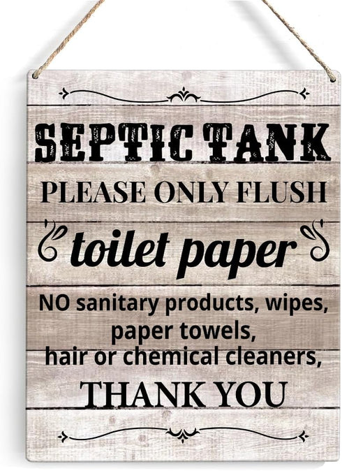 Farmhouse Bathroom Signs Wall Decor Rustic Septic Tank Please Only Flush Toilet Paper Thank you Wood Plaque Wooden Hanging Sign Decoration for Hom...