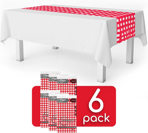Red Gingham 6 Pack Checkered Premium Disposable Plastic Table Runner 14 x 108 Inch. Table Runner for Dinner Parties & Events by Grandipity...
