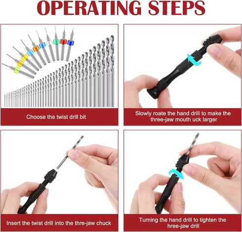 95 Pieces Hand Drill Bits Set, Black Pin Vise Hand Drill, 74 Pieces Micro Twist Drill Bits and 20 Pieces PCB Mini Drill Bits for Resin Polymer Cla...