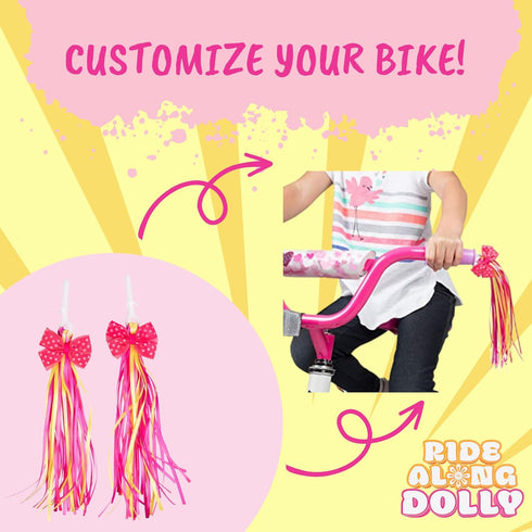 Bike Handlebar Streamers (2 pk) -Girls Bicycle Scooter Bow Design- Easy Attachment to Cycle's Handlebars & Fits Most Bikes -Cute Pink and Yellow -...