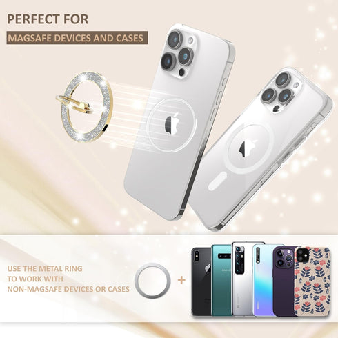 Magnetic Phone Ring Holder for MagSafe, Magnetic Phone Grip for iPhone, Compatible with iPhone MagSafe Wireless Charging. (Glitter Gold)...