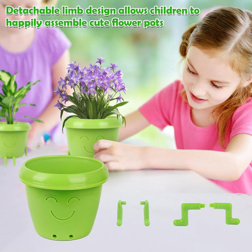 2-Pack Smiling Cute Plant-Pots - Plastic Funny Face Flower Pots with Drainage, Unique Cute Planters for Indoor Plants, Gifts for Plant Lovers...