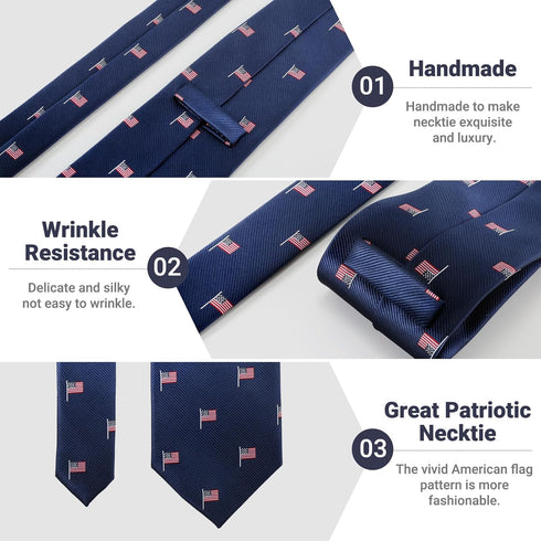 Men's American Flag Tie Set 3.27" (8.3CM) USA Flag Neckties and Pocket Square Set with Gift Box...