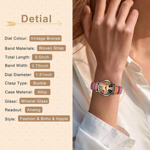Ladies Watches for Women - Boho Hippie Womens Watches, PU Leather Woven Rainbow Watch...