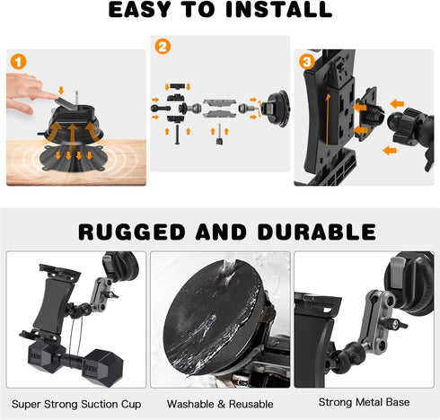 Aluminum Heavy Duty Tablet Mount for Car/Truck, 360° Adjustable 2-stage Tablet Stand Holder for Commercial Vehicle Dashboard Windshield, Compatibl...